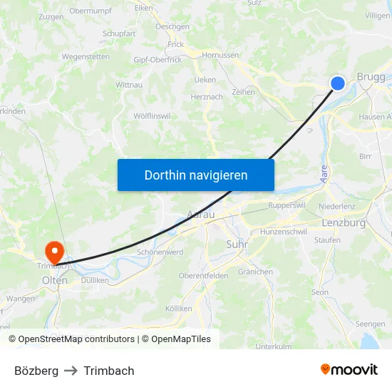 Bözberg to Trimbach map