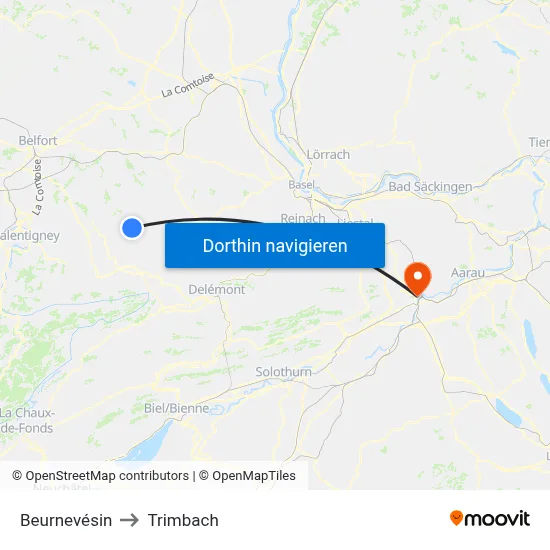 Beurnevésin to Trimbach map