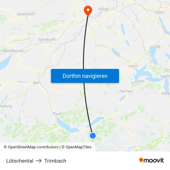 Lütschental to Trimbach map