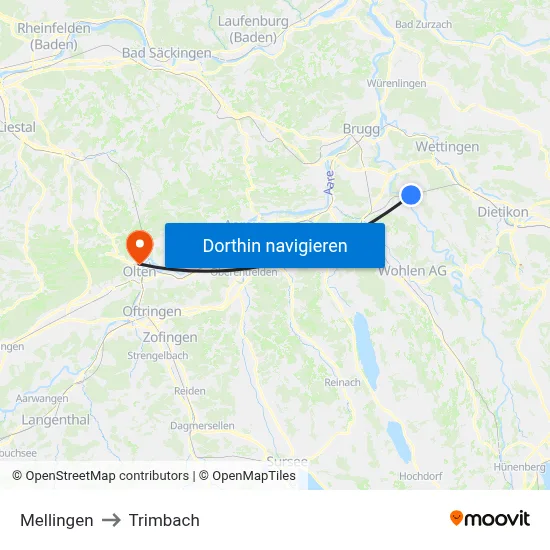 Mellingen to Trimbach map