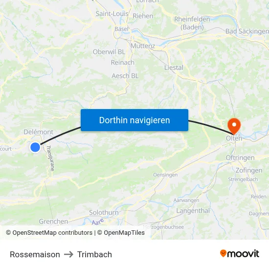 Rossemaison to Trimbach map
