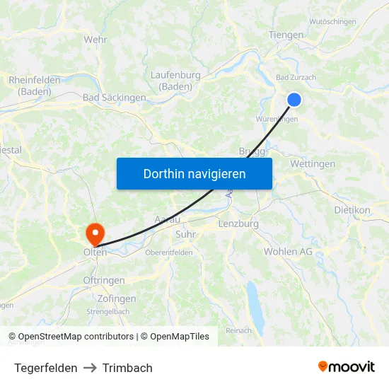 Tegerfelden to Trimbach map