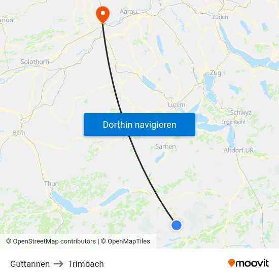 Guttannen to Trimbach map
