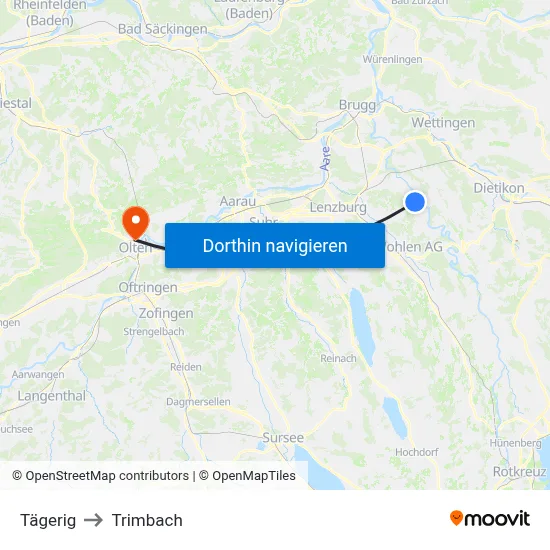 Tägerig to Trimbach map