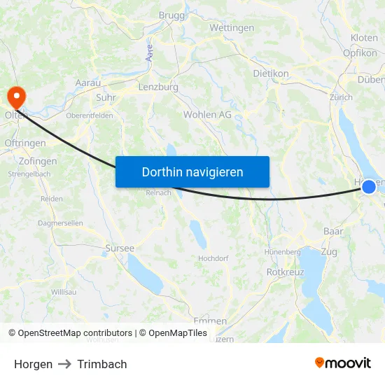 Horgen to Trimbach map