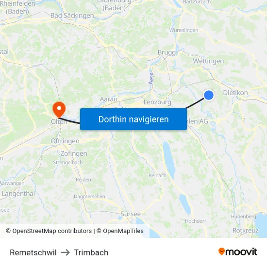 Remetschwil to Trimbach map