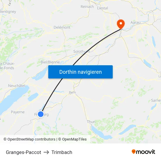 Granges-Paccot to Trimbach map