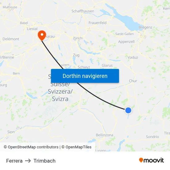 Ferrera to Trimbach map