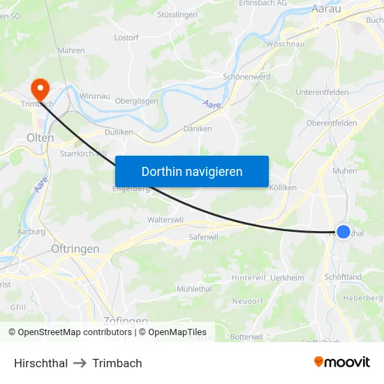Hirschthal to Trimbach map