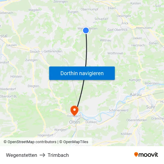 Wegenstetten to Trimbach map