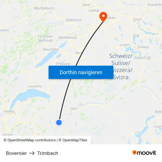 Bovernier to Trimbach map