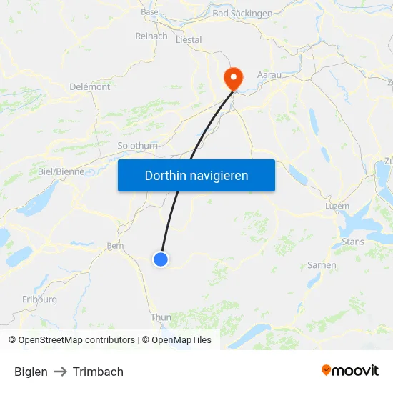 Biglen to Trimbach map