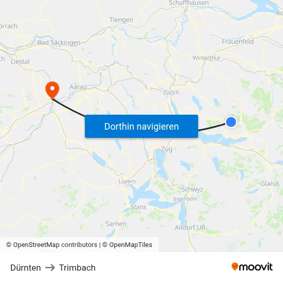 Dürnten to Trimbach map