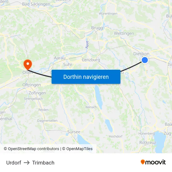 Urdorf to Trimbach map