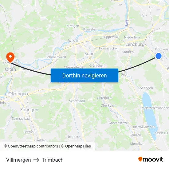 Villmergen to Trimbach map