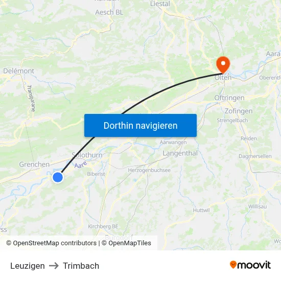 Leuzigen to Trimbach map
