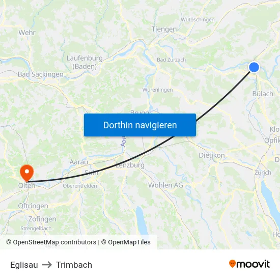 Eglisau to Trimbach map