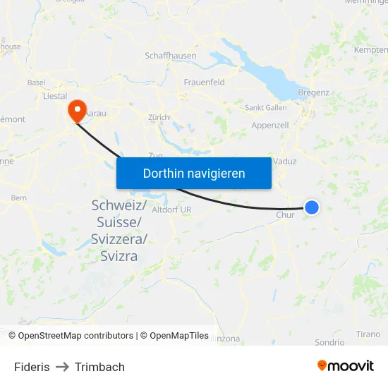 Fideris to Trimbach map