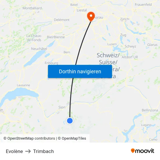 Evolène to Trimbach map
