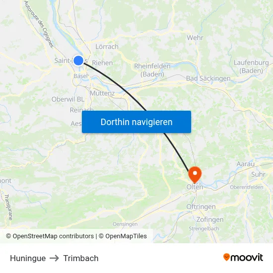 Huningue to Trimbach map