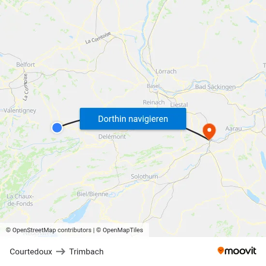 Courtedoux to Trimbach map