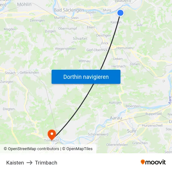 Kaisten to Trimbach map