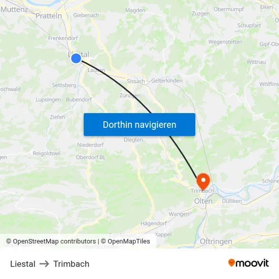 Liestal to Trimbach map