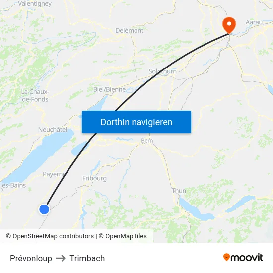 Prévonloup to Trimbach map