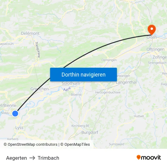 Aegerten to Trimbach map