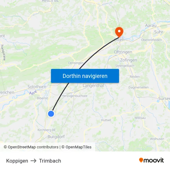 Koppigen to Trimbach map