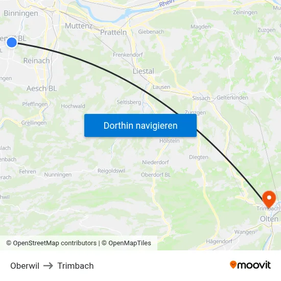 Oberwil to Trimbach map