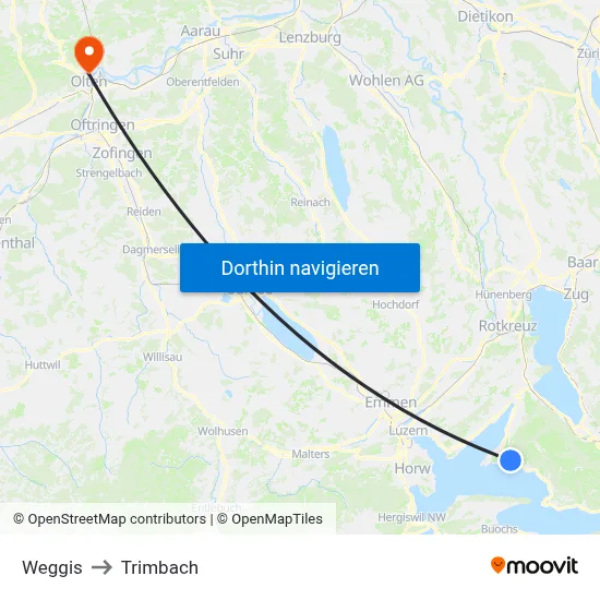 Weggis to Trimbach map