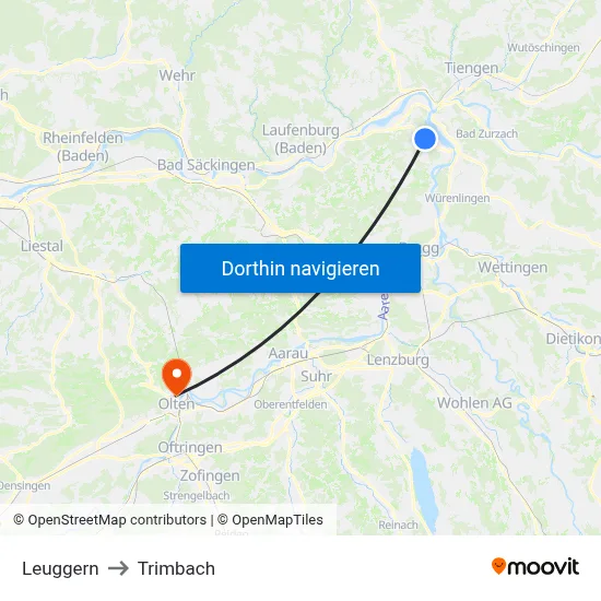 Leuggern to Trimbach map