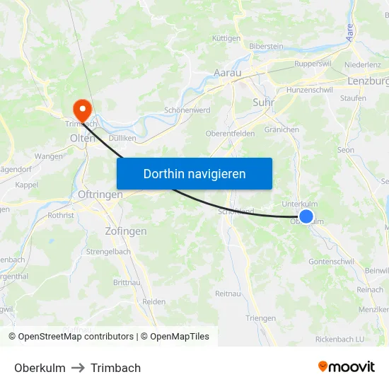 Oberkulm to Trimbach map