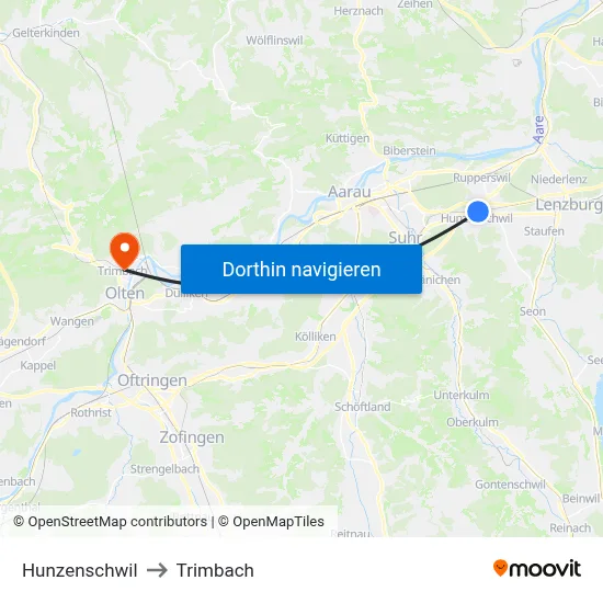 Hunzenschwil to Trimbach map