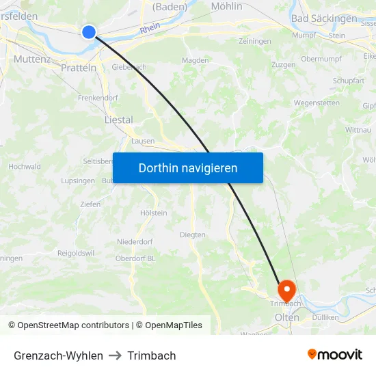 Grenzach-Wyhlen to Trimbach map