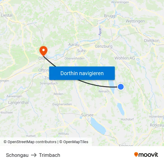 Schongau to Trimbach map