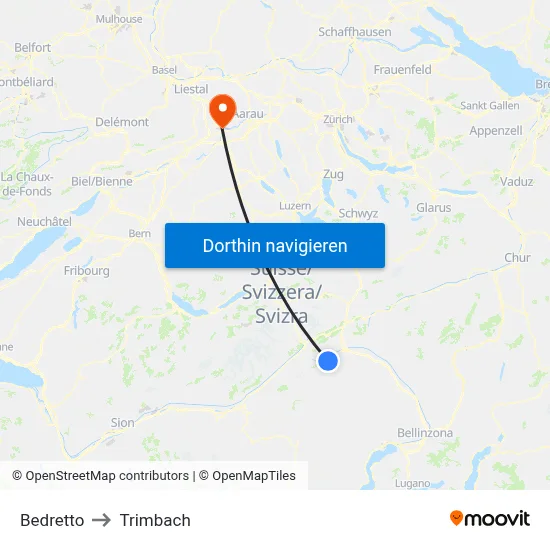 Bedretto to Trimbach map