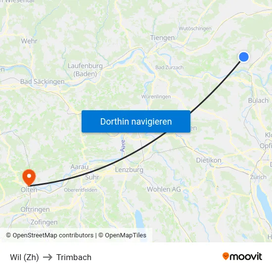 Wil (Zh) to Trimbach map