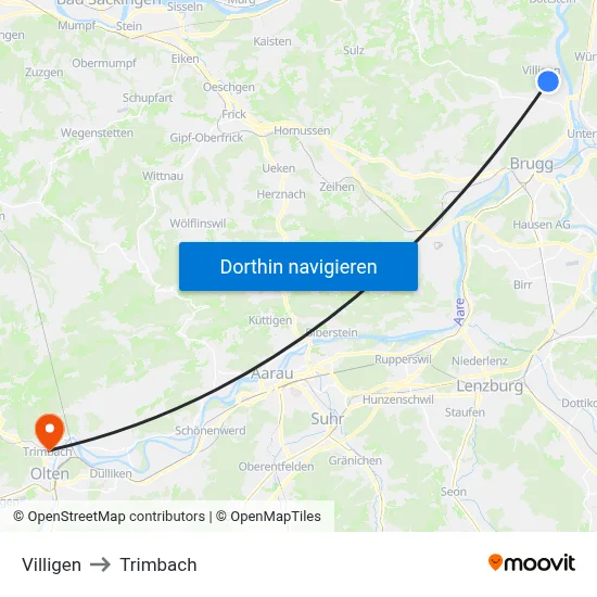 Villigen to Trimbach map