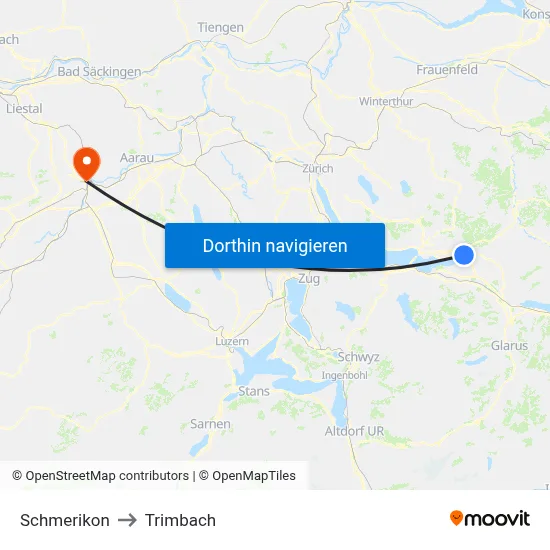 Schmerikon to Trimbach map