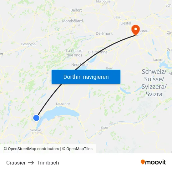 Crassier to Trimbach map