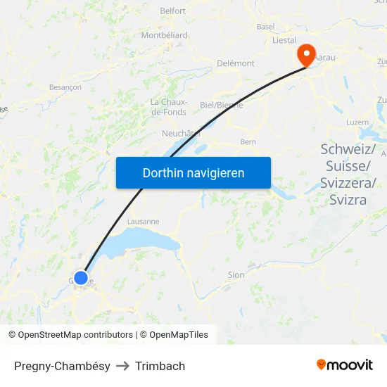 Pregny-Chambésy to Trimbach map