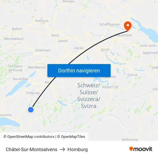 Châtel-Sur-Montsalvens to Homburg map