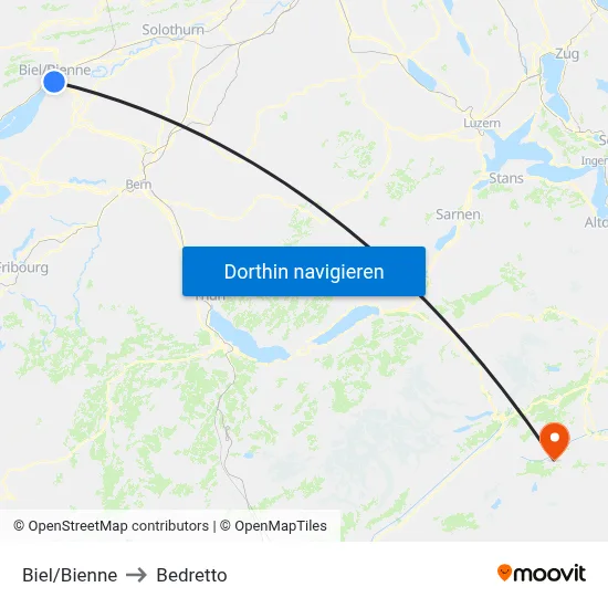 Biel/Bienne to Bedretto map