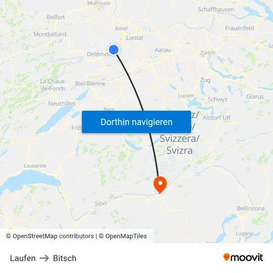 Laufen to Bitsch map