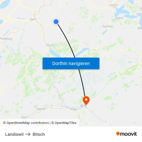Landiswil to Bitsch map