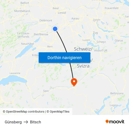 Günsberg to Bitsch map