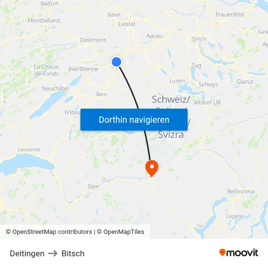 Deitingen to Bitsch map