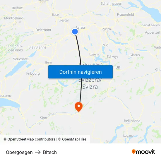 Obergösgen to Bitsch map